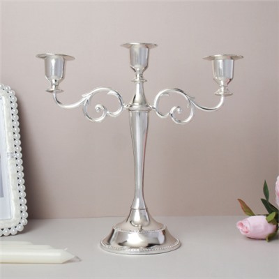 Подсвечник на 3 свечи 25 см серебро / 6303Q /уп 30/