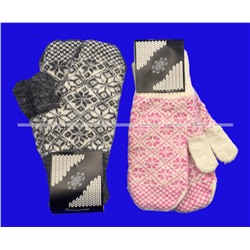 2 ПАРЫ - Варежки женские шерстяные арт. 6А63