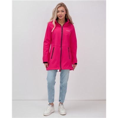 Парка спортивная женская с капюшоном softshell розового цвета 9568R