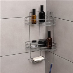 Полка угловая с мыльницей и вешалкой 2-х ярусная, 25.5×42.5 см, цвет хром