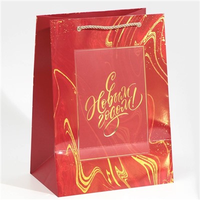 Пакет подарочный новогодний ламинированный «С Новым годом», 21×30×15 см