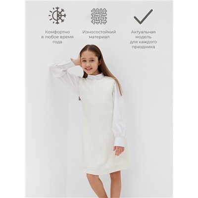 Платье нарядное для девочки MINAKU: PartyDress, прямое, рост 122-128 см, белое