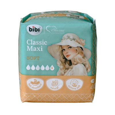 Прокладки "BIBI" Classic Maxi Soft, 6 капель, 8 шт.