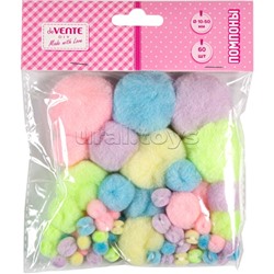 Набор помпонов для творчества "DIY" 60 шт, ассорти размеров и цветов