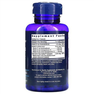 Life Extension, витамины D и К с йодом Sea-Iodine, 60 капсул