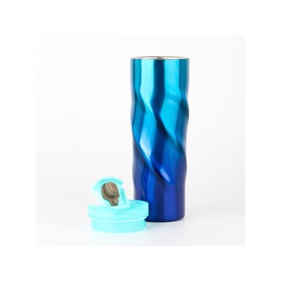 Термокружка Мастер К «Спираль», 500 мл, 7.8×22 см, сохраняет тепло 8 ч, нержавеющая сталь, голубая