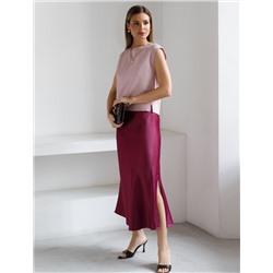 Юбка миди с разрезом из струящегося плотного сатина