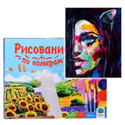 Холсты с красками 40х50 по номерам (в коробке) (30цв)"Девушка с ушками"