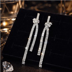 Серьги бижутерия висячие вечерние с камнями, цвет: серебристый и прозрачный, арт.012.061