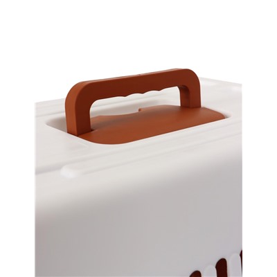 Переноска для животных, 49×31×31 см, с металлической дверью, пластик, белая, коричневая