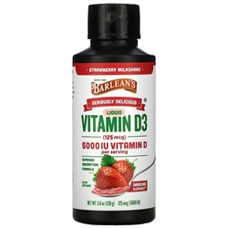 Barlean's, Seriously Delicious, Liquid Vitamin D3, Strawberry Milkshake, 125 mcg (5,000 IU), 5.6 oz (159 g)