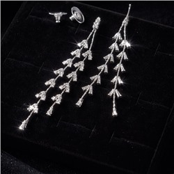 Серьги бижутерия висячие вечерние с камнями, цвет: серебристый и прозрачный, арт.012.060