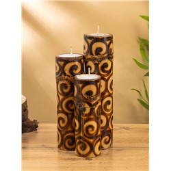 УЦЕНКА Свеча в бамбуке тройная, 14×13×30 см, 100 мл, цв. коричневый