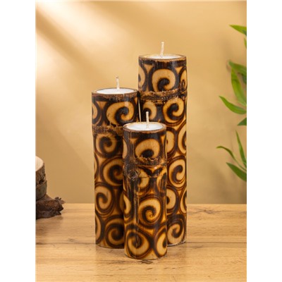 УЦЕНКА Свеча в бамбуке тройная, 14×13×30 см, 100 мл, цв. коричневый