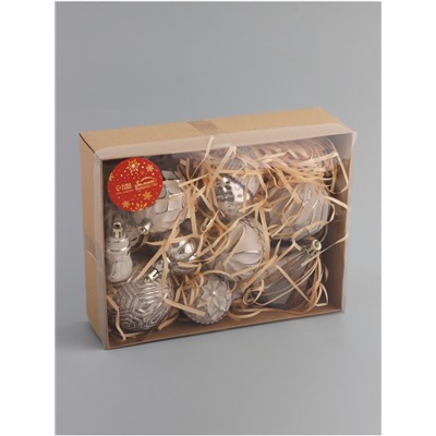 Ёлочные игрушки «Киссин», новогодние, набор 11 шт., серебристо-белый