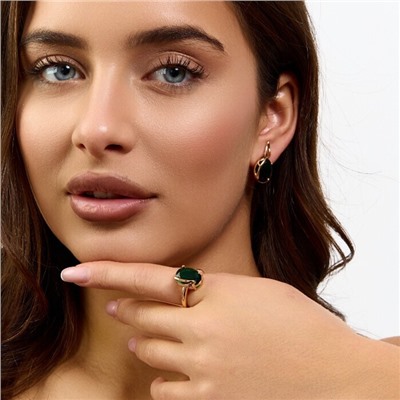 Комплект ювелирной бижутерии коллекция "Дубай" серьги и кольцо 18 р, покрытие позолота, вставка: стекло, цвет: изумрудный, арт.414.336-18