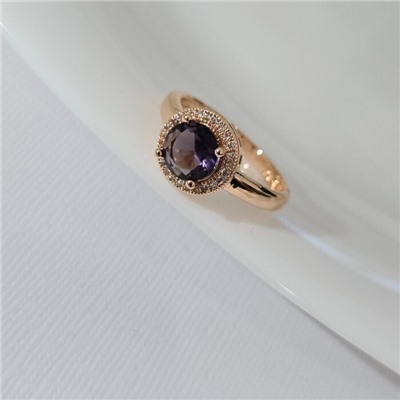 Комплект ювелирной бижутерии коллекция "Дубай"серьги, кулон и кольцо 19 р, покрытие позолота, вставка: фианиты, цвет: фиолетовый и прозрачный, арт.313.261-19