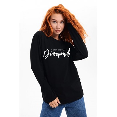 8513 Футболка с длинным рукавом женская (Черный_бриллиант)