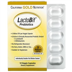 California Gold Nutrition, LactoBif, пробиотики, 5 млрд КОЕ, 10 вегетарианских капсул