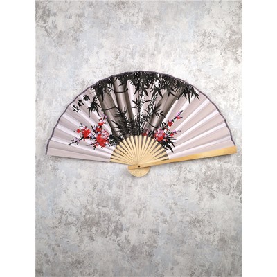 Веер 50 см бамбуковая основа Серый с Цветами / 622-11 /уп 50/200/742903