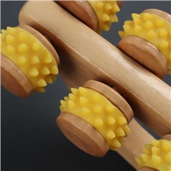 Массажёр с шипами «Гусеница», 18×6×7 см, универсальный, деревянный, с ручкой, 10 колёс, МИКС