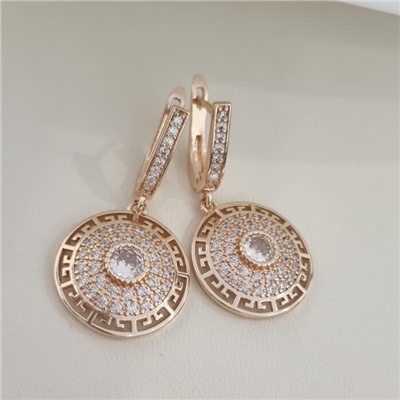 Серьги подвески ювелирная бижутерия коллекция "Дубай" покрытие позолота, вставка: фианиты, цвет: прозрачный, арт.215.499