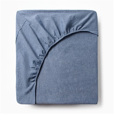 Простыня на резинке 1.5-спальная «Этель» Denim, 160×200+25 см, синяя, жатый хлопок