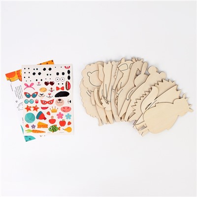 Роспись по дереву «Весёлые зверята», 13 основ, с наклейками