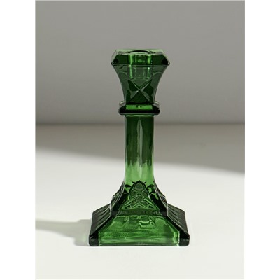Стеклянный подсвечник на 1 свечу «Колонна прямоугольная», зелёный прозрачный, 16×8.6×8.6 см