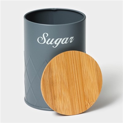 Банка для сахара Magistro Sugar Graphite, 9.5×13.5 см, с бамбуковой крышкой, серая