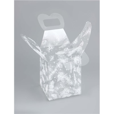 Коробка подарочная новогодняя складная ПВХ «Новогодние веточки» 12×12×15 см