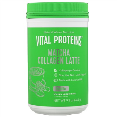 Vital Proteins, Матча латте с коллагеном, ваниль, 265 г (9,3 унции)