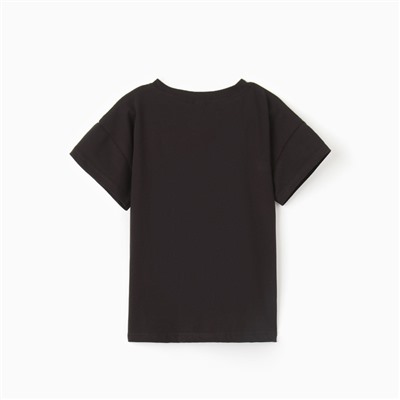 Футболка детская со спущенным плечом, чёрная, рост 122 см