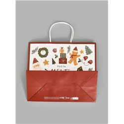 Пакет подарочный «Новогодние мечты», белый крафт, 32×28×15 см