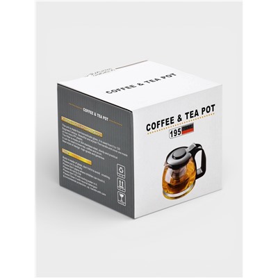 Заварочный чайник Доляна «Иллюзия», 700 мл, с металлическим ситом, стекло, чёрный