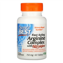 Doctor's Best, Быстродействующий комплекс аргинина с нитросигином 750 мг, 60 таблеток