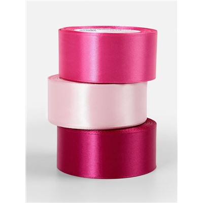 Атласная лента, набор 3 шт., 40 мм, 23±1 м, розовая