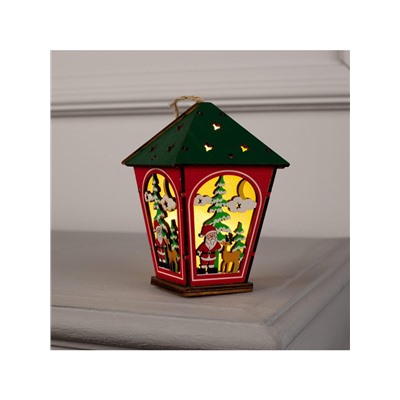 Ёлочная игрушка «Фонарь с Дедом Морозом», 12×8×8 см, 1 LED, от батареек, свечение тёплое белое