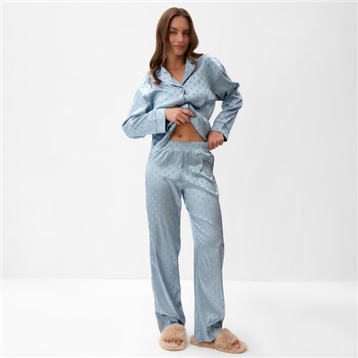 Пижама женская (рубашка, брюки) KAFTAN «Горох», голубая, размер 44-46