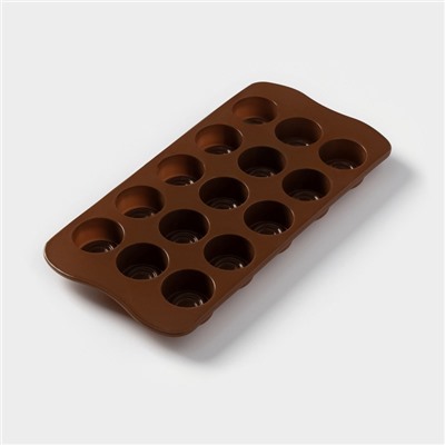Форма для конфет и шоколада Доляна «Шоколадное удовольствие», силикон, 22×10×1.5 см, 15 ячеек (2.8×2.2 см), коричневая