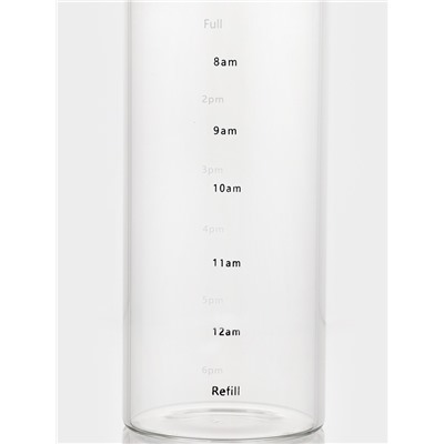 Бутылка для воды, 790 мл, 7.5×23 см, с трубочкой и шкалой времени, стекло, прозрачная