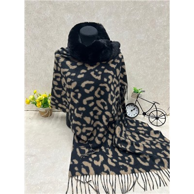 Мягкий палантин из кашемира с норковым воротником мультицвет