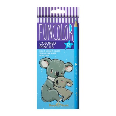 Карандаши цветные 12 цветов FunColor, пластиковые, трёхгранные, МИКС
