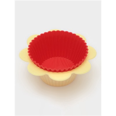 Формы для выпечки кексов Доляна «Риб. Ромашка», силикон, 9×3 см, набор 12 шт., жёлтые, красные