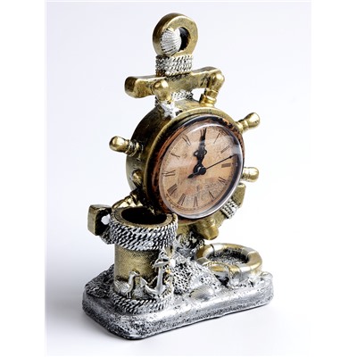 Часы настольные интерьерные «Штурвал», на батарейках, 13.5×7.5×20.5 см, d=8 см