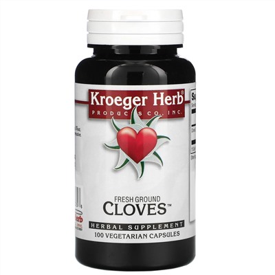 Kroeger Herb Co, свежемолотая гвоздика, 100 вегетарианских капсул