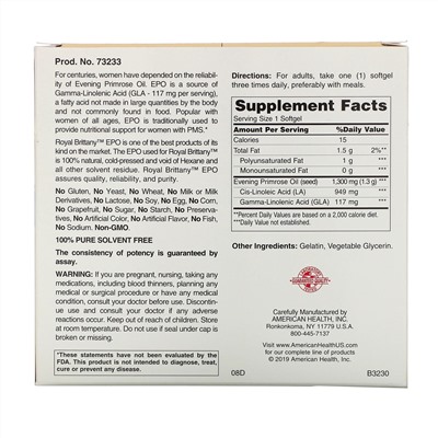 American Health, Royal Brittany, масло примулы вечерней (EPO), 1300 мг, 2 флакона, 120 желатиновых капсул в каждом флаконе