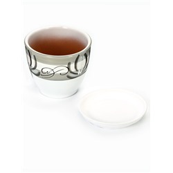 Горшок для цветов «Лотос», керамический, с поддоном, 1.1 л, белый с зелёными полосками