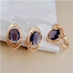 Комплект ювелирной бижутерии коллекция "Дубай" серьги и кольцо 18 р, покрытие позолота, вставка: стекло, цвет: фиолетовый, арт.313.501-18