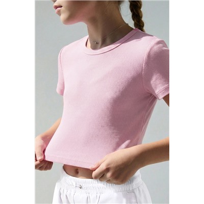 Укороченная футболка в рубчик для девочки Happyfox